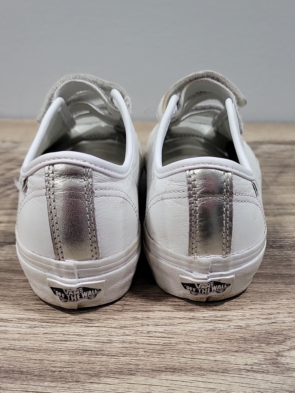 Vans Kids White Sneakers with Metallic Silver Heel